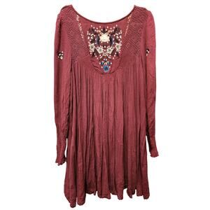 Free People Moya Embroidered Mini Dress Sz Large EUC